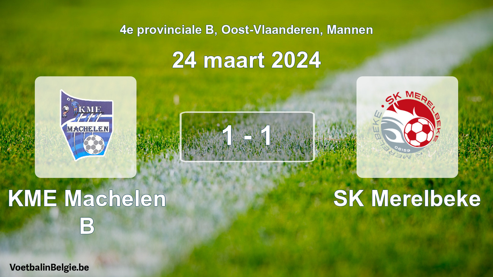 Gespeelde wedstrijd mannenvoetbal: KME Machelen B - SK Merelbeke 1 - 1 (24 maart 2024)