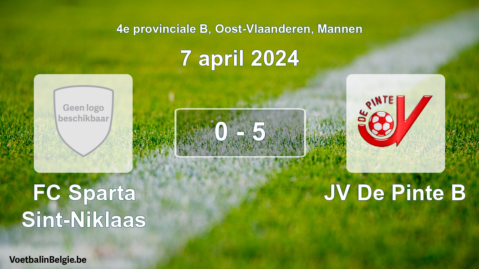 Gespeelde wedstrijd mannenvoetbal: FC Sparta Sint-Niklaas - JV De Pinte B 0 - 5 (7 april 2024)