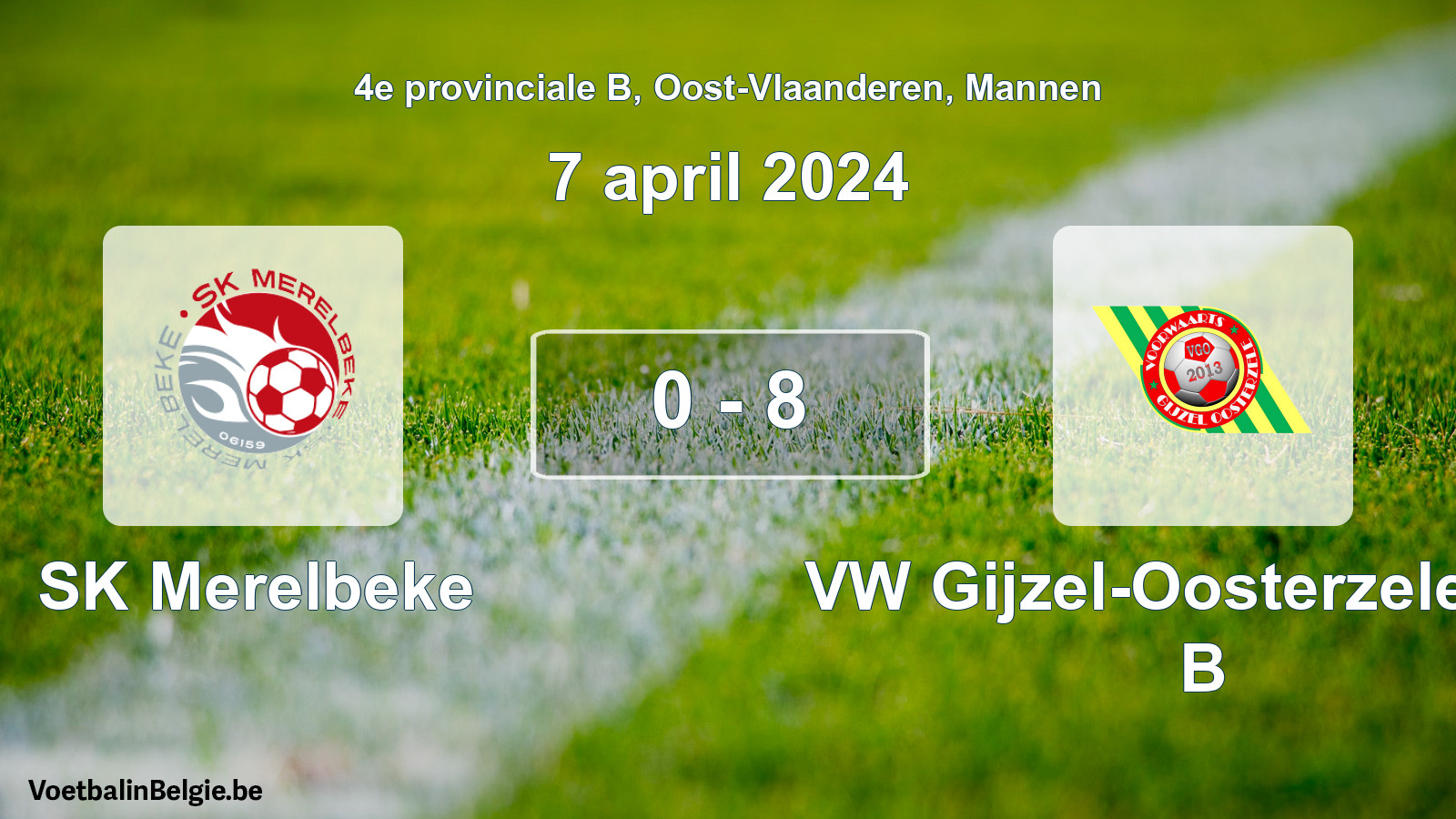 Gespeelde wedstrijd mannenvoetbal: SK Merelbeke - VW Gijzel-Oosterzele VW B 0 - 8 (7 april 2024)