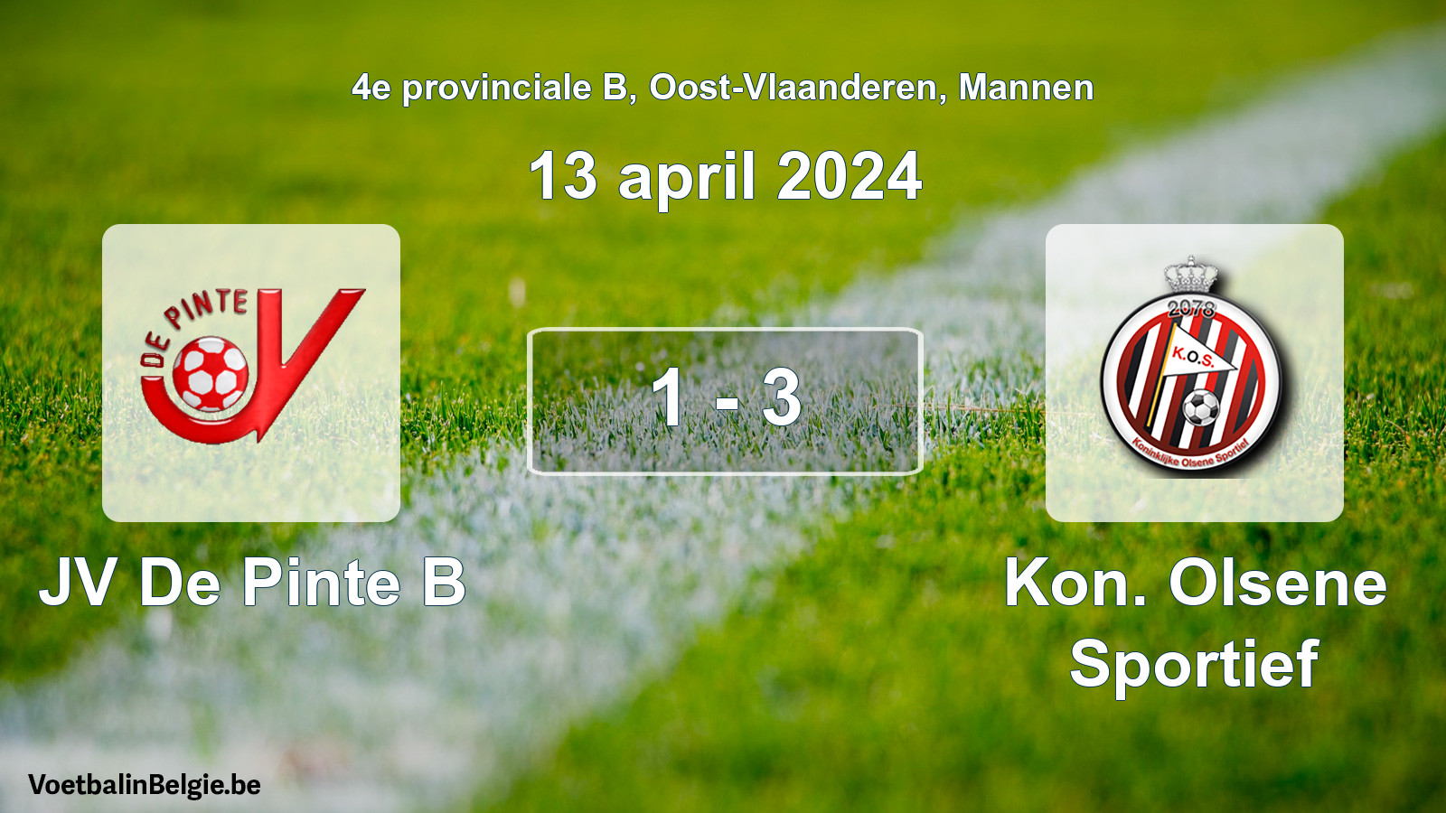 Gespeelde wedstrijd mannenvoetbal: JV De Pinte B - Kon. Olsene Sportief 1 - 3 (13 april 2024)