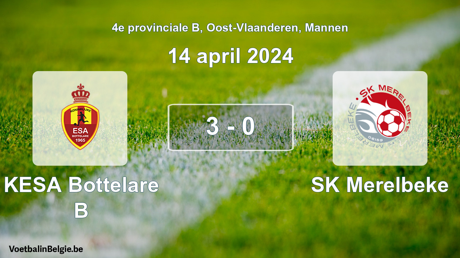 Gespeelde wedstrijd mannenvoetbal: KESA Bottelare B - SK Merelbeke 3 - 0 (14 april 2024)