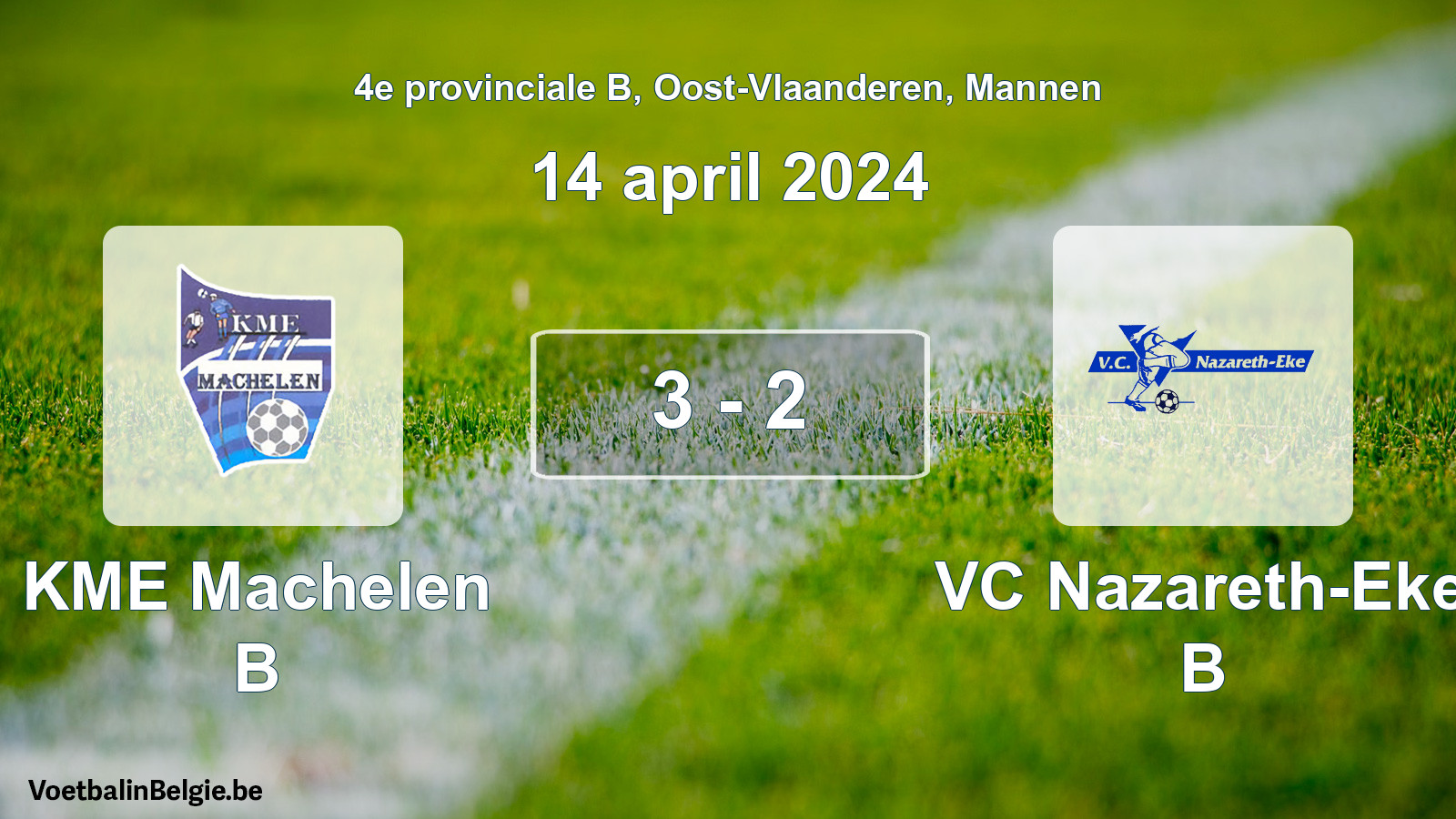 Gespeelde wedstrijd mannenvoetbal: KME Machelen B - VC Nazareth-Eke B 3 - 2 (14 april 2024)