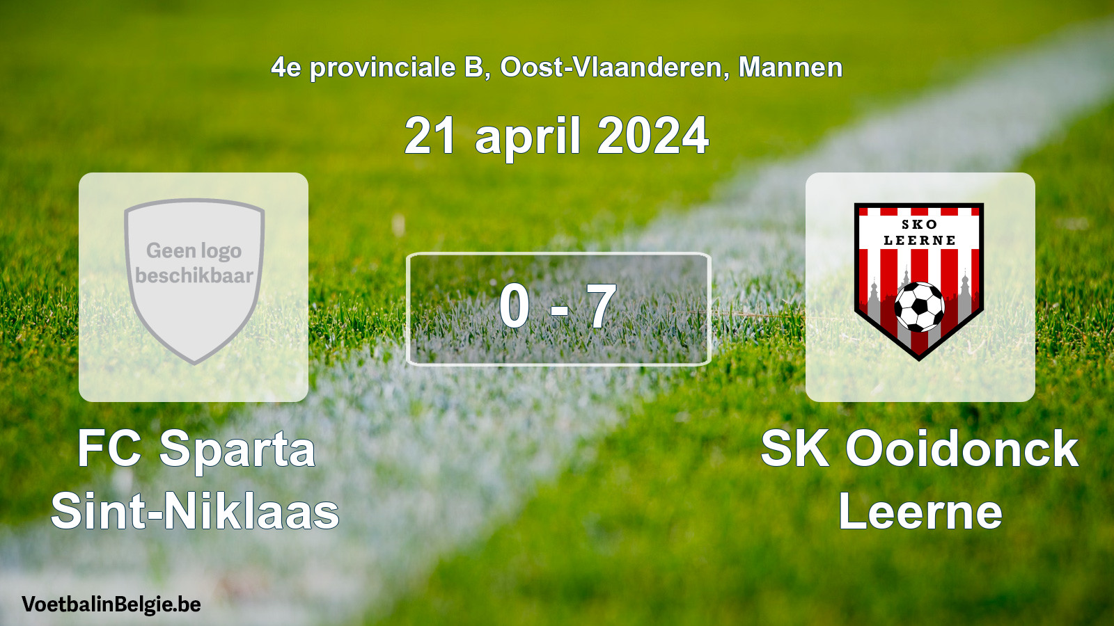 Gespeelde wedstrijd mannenvoetbal: FC Sparta Sint-Niklaas - SK Ooidonck Leerne 0 - 7 (21 april 2024)