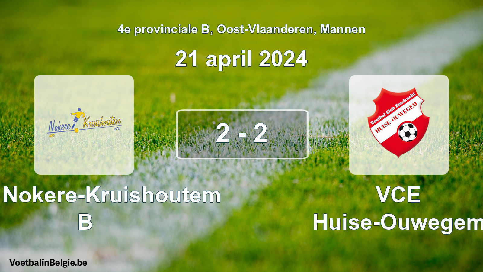 Gespeelde wedstrijd mannenvoetbal: KVC Nokere-Kruishoutem B - VCE Huise-Ouwegem 2 - 2 (21 april 2024)