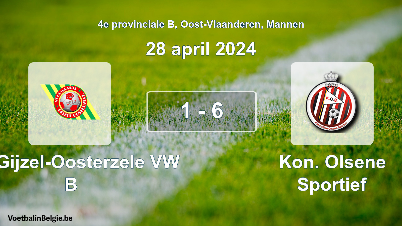 Gespeelde wedstrijd mannenvoetbal: VW Gijzel-Oosterzele VW B - Kon. Olsene Sportief 1 - 6 (28 april 2024)