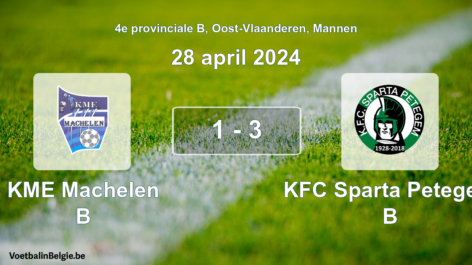 Gespeelde wedstrijd mannenvoetbal: KME Machelen B - KFC Sparta Petegem B 1 - 3 (28 april 2024)