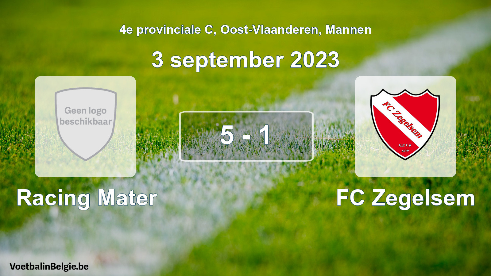 Gespeelde wedstrijd mannenvoetbal: Racing Mater - FC Zegelsem 5 - 1 (3 september 2023)