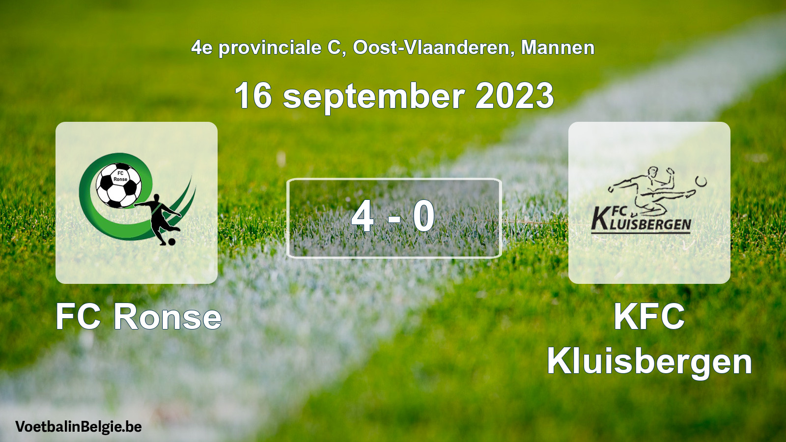 Gespeelde wedstrijd mannenvoetbal: FC Ronse - KFC Kluisbergen 4 - 0 (16 september 2023)