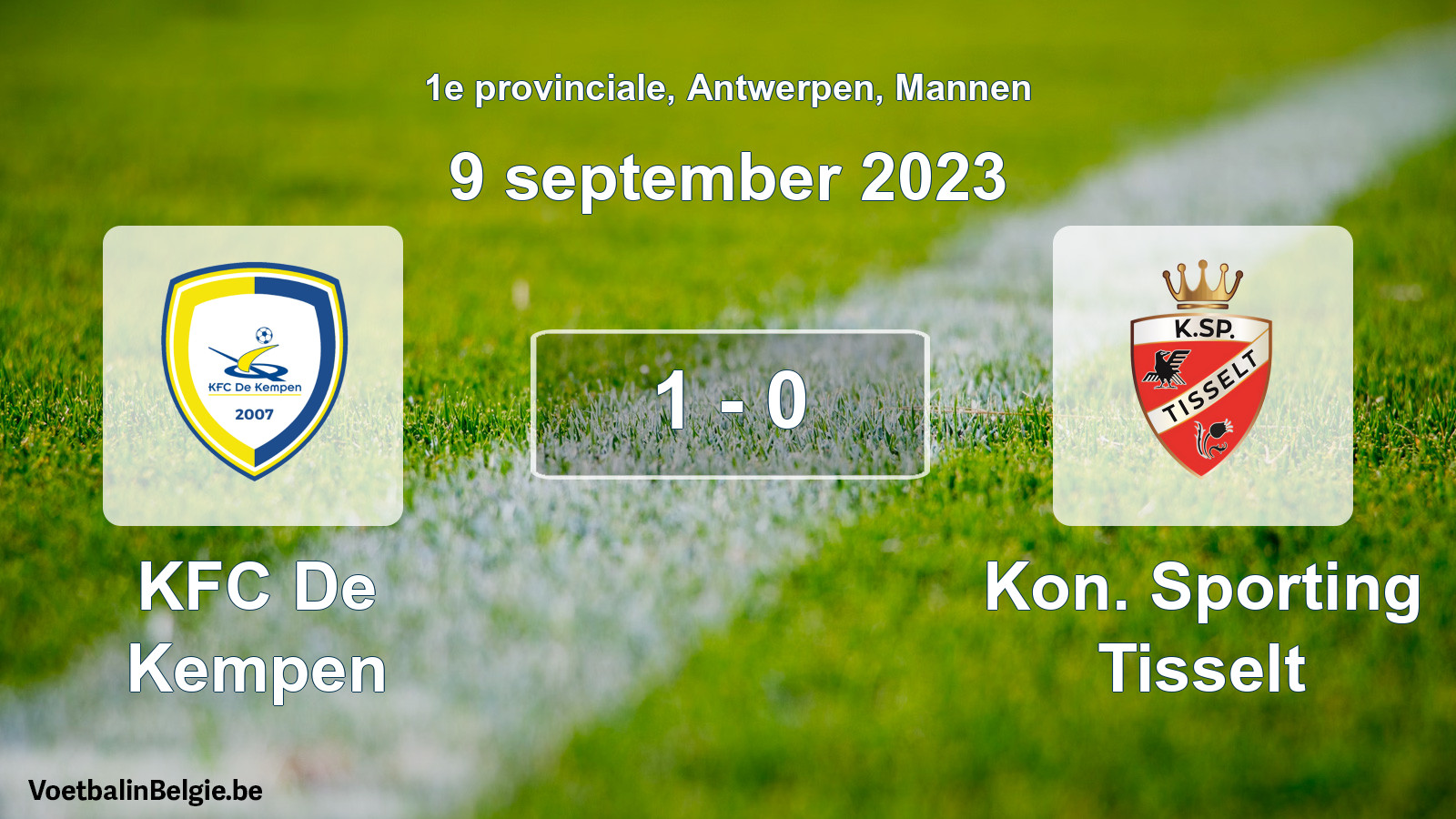 Gespeelde wedstrijd mannenvoetbal: KFC De Kempen - Kon. Sporting Tisselt 1 - 0 (9 september 2023)