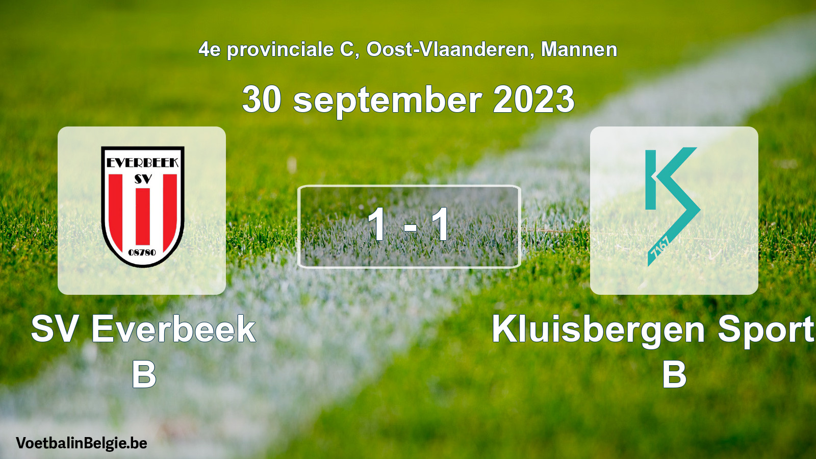 Gespeelde wedstrijd mannenvoetbal: SV Everbeek B - Kluisbergen Sportief B 1 - 1 (30 september 2023)