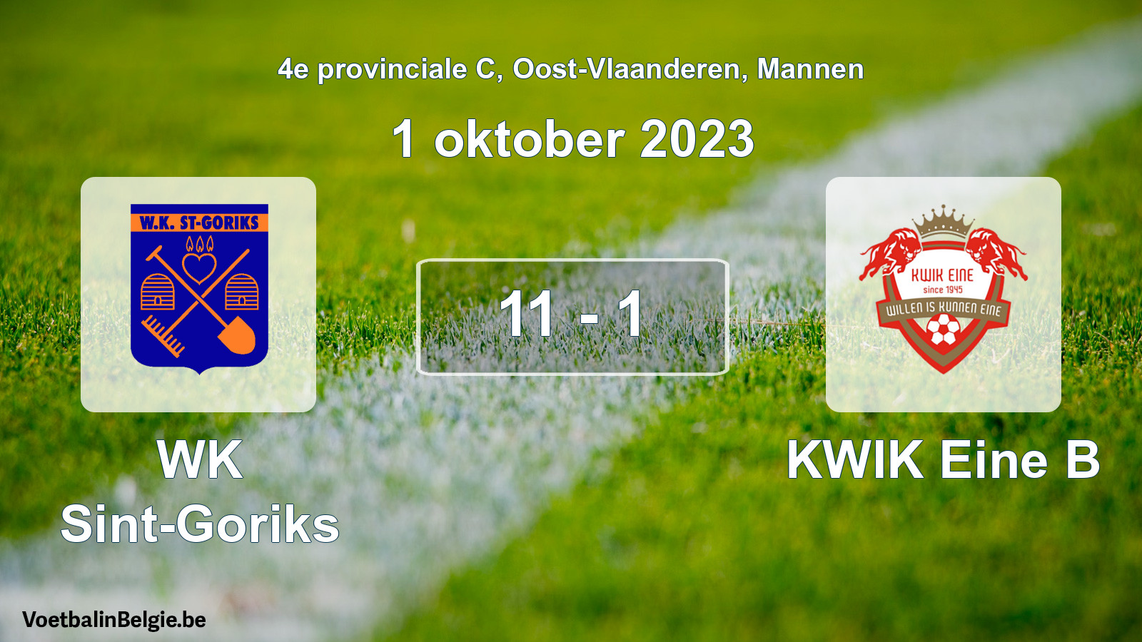 Gespeelde wedstrijd mannenvoetbal: WK Sint-Goriks - KWIK Eine B 11 - 1 (1 oktober 2023)