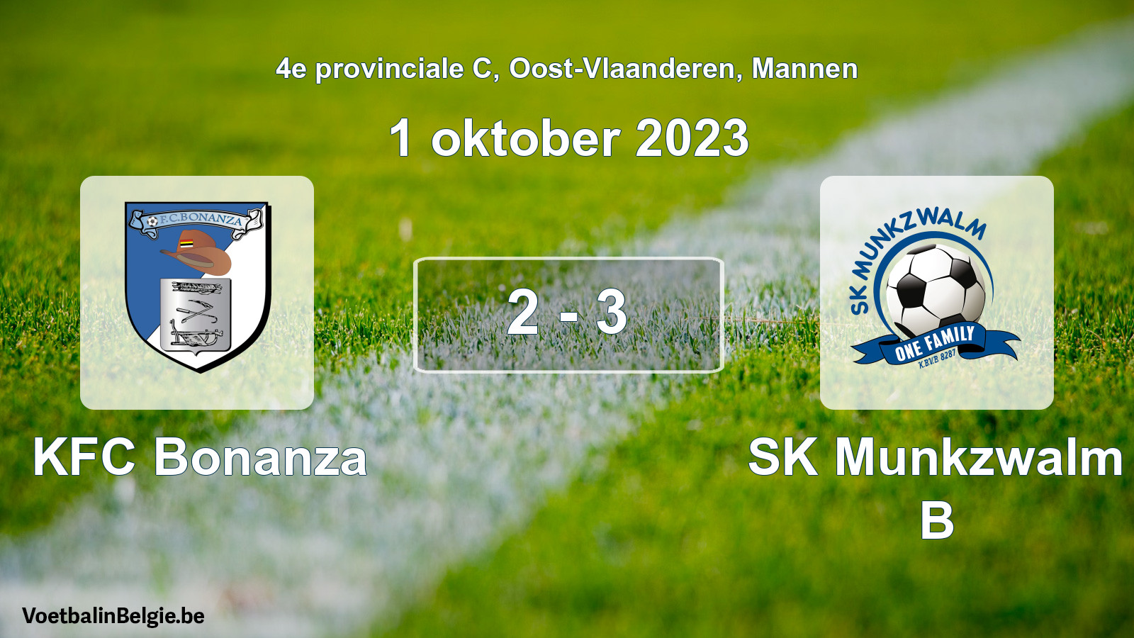 Gespeelde wedstrijd mannenvoetbal: KFC Bonanza - SK Munkzwalm B 2 - 3 (1 oktober 2023)
