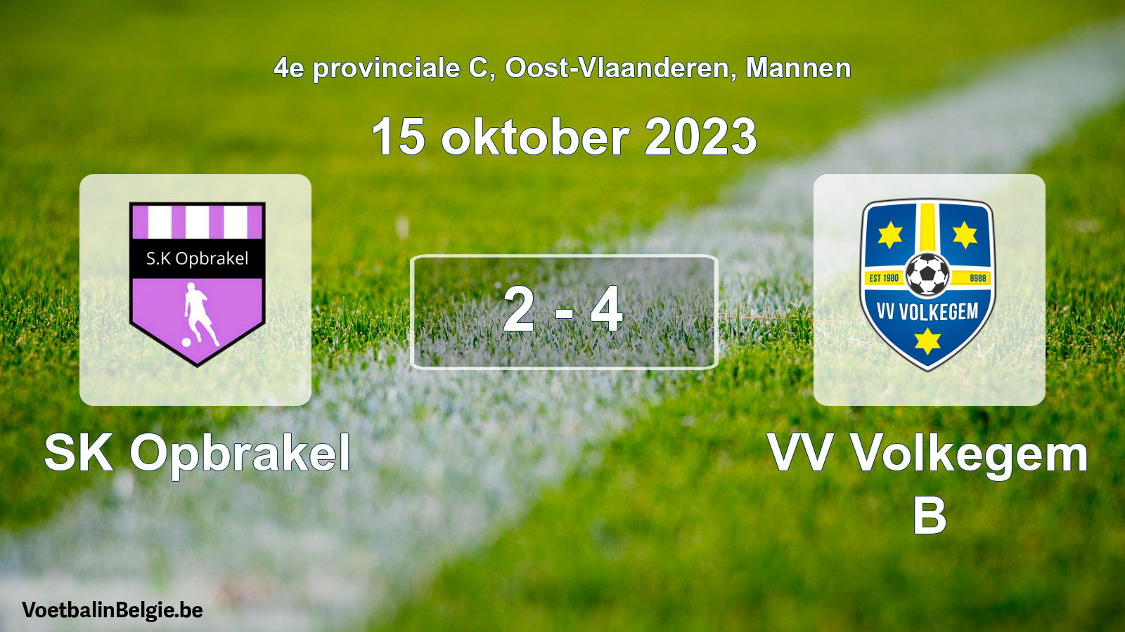 Gespeelde wedstrijd mannenvoetbal: SK Opbrakel - VV Volkegem B 2 - 4 (15 oktober 2023)