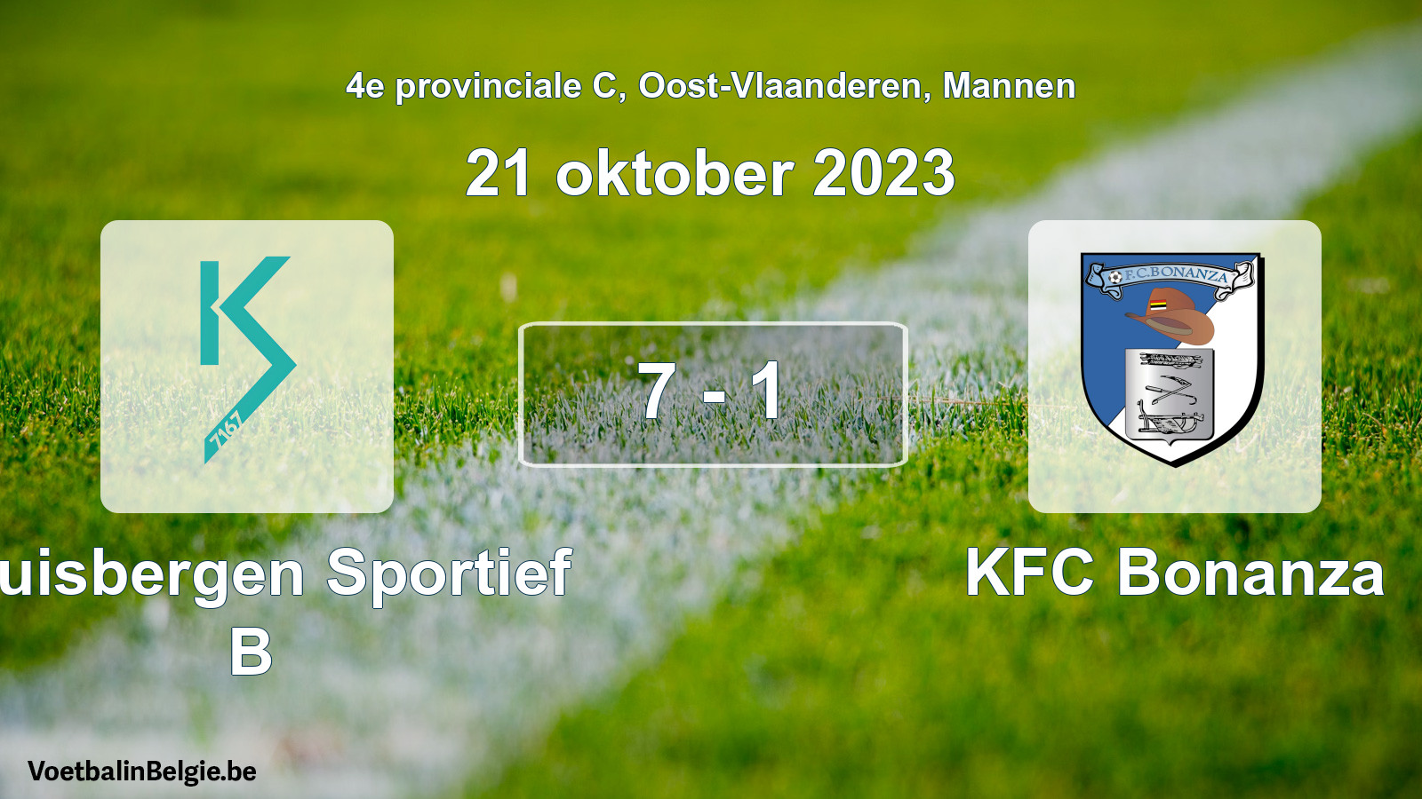 Gespeelde wedstrijd mannenvoetbal: Kluisbergen Sportief B - KFC Bonanza 7 - 1 (21 oktober 2023)