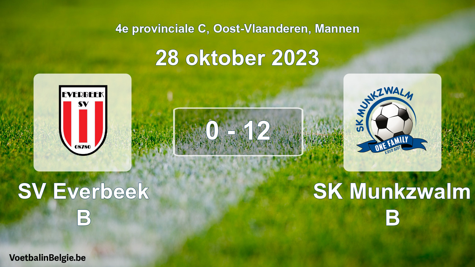 Gespeelde wedstrijd mannenvoetbal: SV Everbeek B - SK Munkzwalm B 0 - 12 (28 oktober 2023)