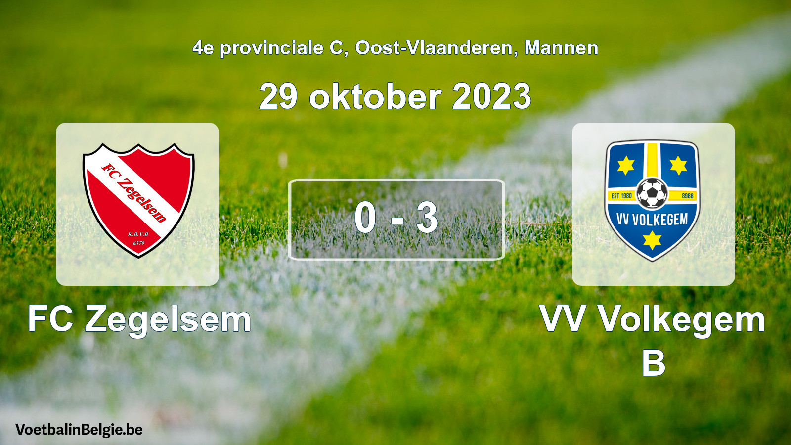 Gespeelde wedstrijd mannenvoetbal: FC Zegelsem - VV Volkegem B 0 - 3 (29 oktober 2023)