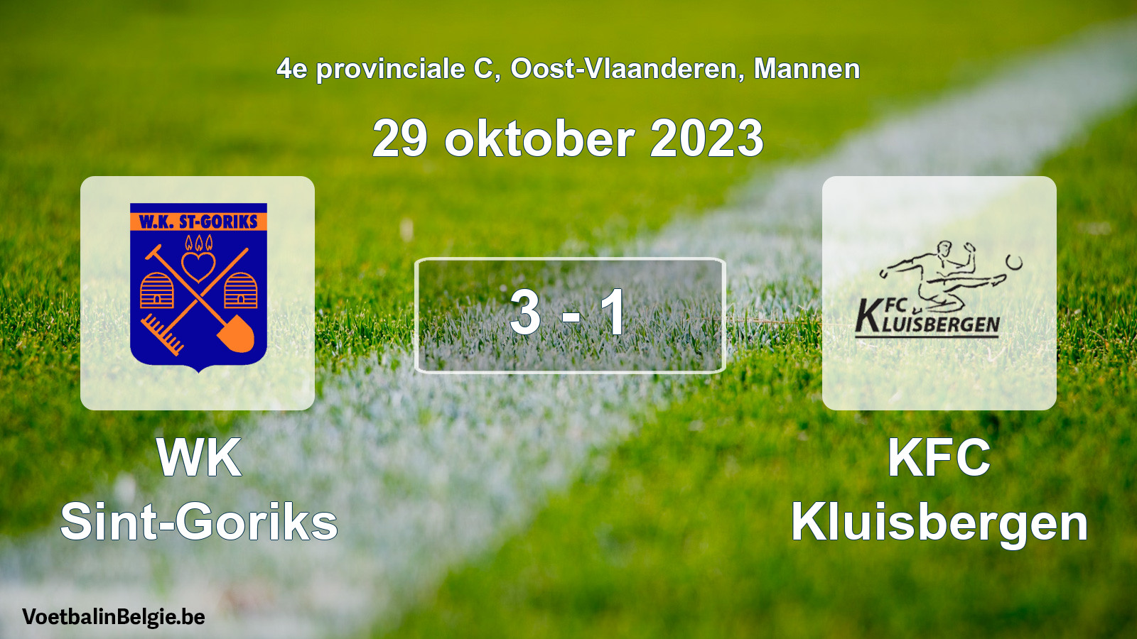 Gespeelde wedstrijd mannenvoetbal: WK Sint-Goriks - KFC Kluisbergen 3 - 1 (29 oktober 2023)