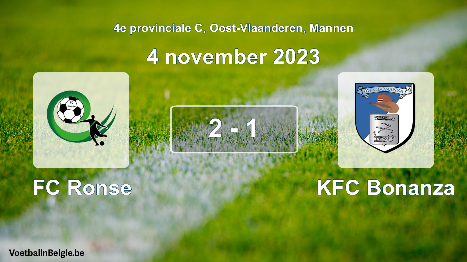 Gespeelde wedstrijd mannenvoetbal: FC Ronse - KFC Bonanza 2 - 1 (4 november 2023)