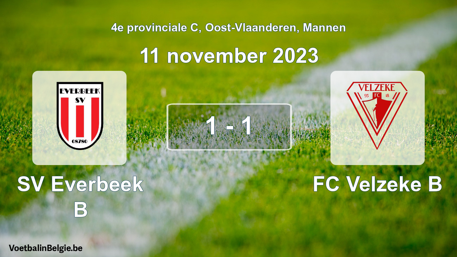 Gespeelde wedstrijd mannenvoetbal: SV Everbeek B - FC Velzeke B 1 - 1 (11 november 2023)