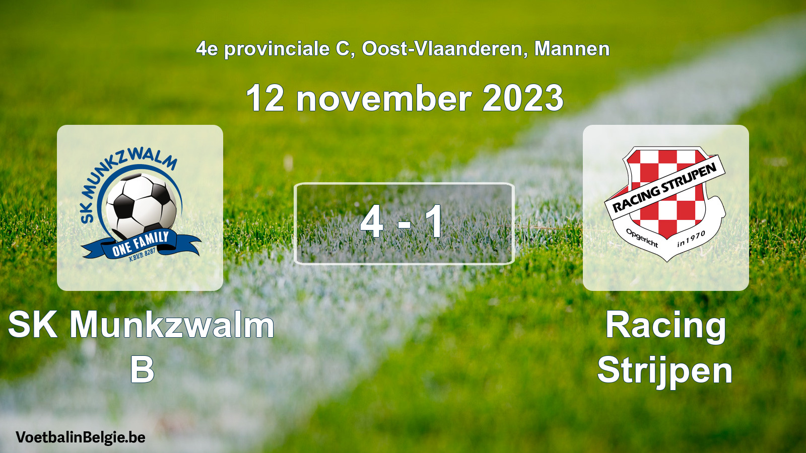 Gespeelde wedstrijd mannenvoetbal: SK Munkzwalm B - Racing Strijpen 4 - 1 (12 november 2023)