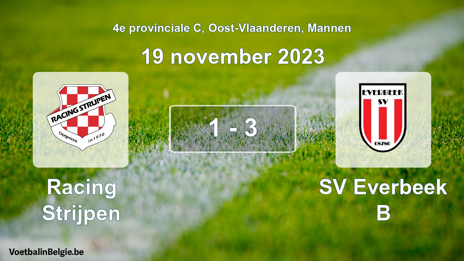 Gespeelde wedstrijd mannenvoetbal: Racing Strijpen - SV Everbeek B 1 - 3 (19 november 2023)