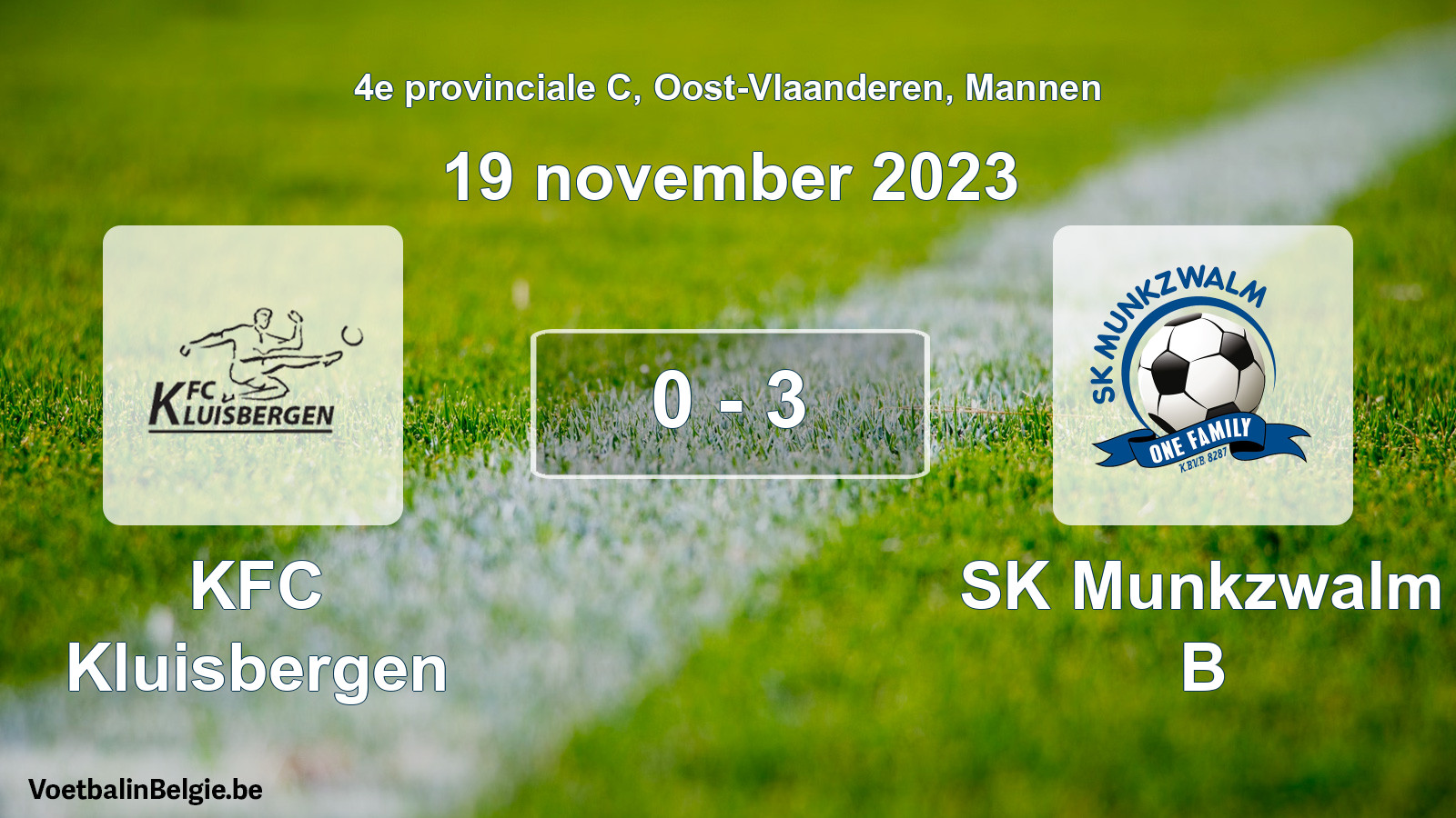 Gespeelde wedstrijd mannenvoetbal: KFC Kluisbergen - SK Munkzwalm B 0 - 3 (19 november 2023)