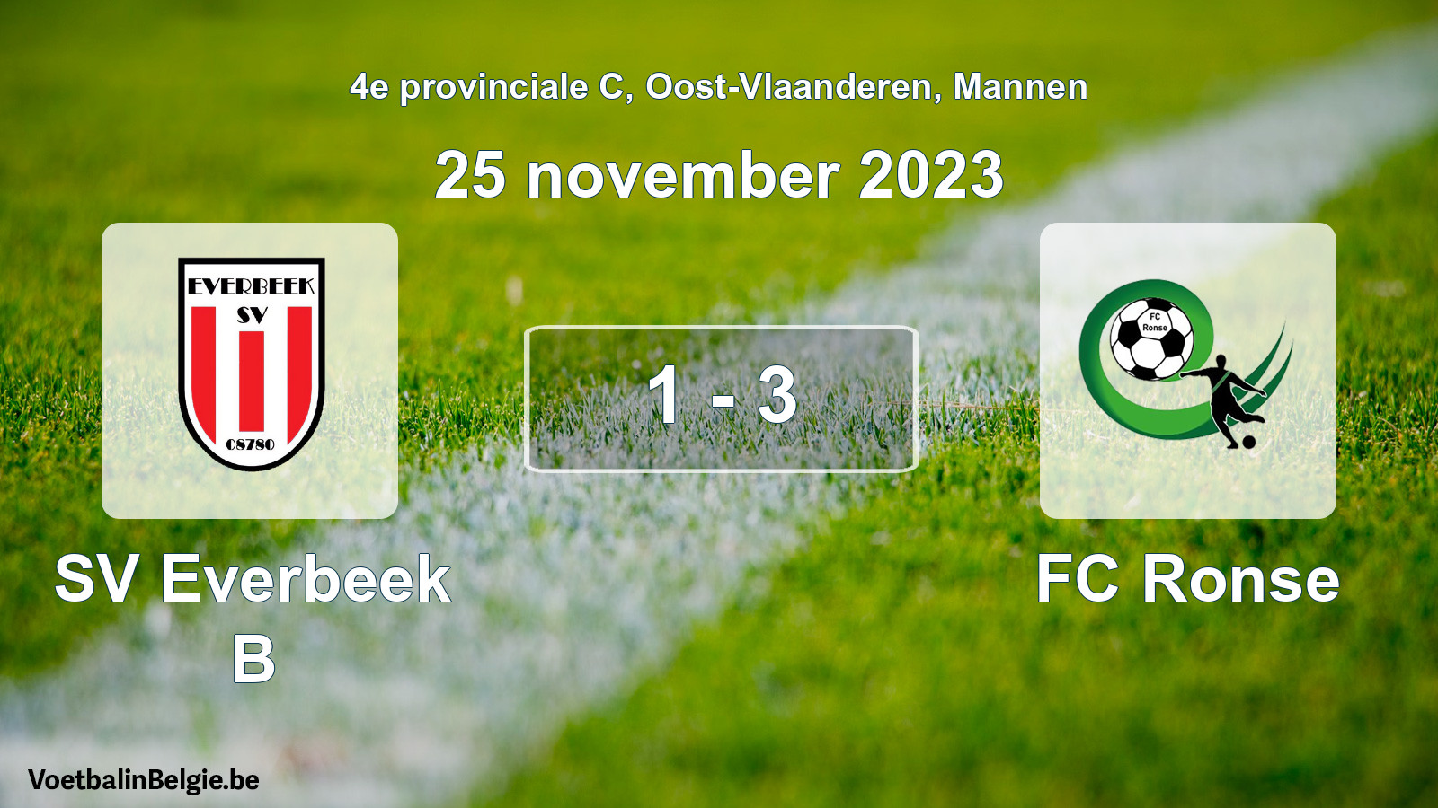 Gespeelde wedstrijd mannenvoetbal: SV Everbeek B - FC Ronse 1 - 3 (25 november 2023)