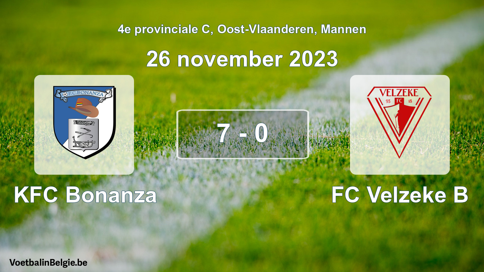 Gespeelde wedstrijd mannenvoetbal: KFC Bonanza - FC Velzeke B 7 - 0 (26 november 2023)