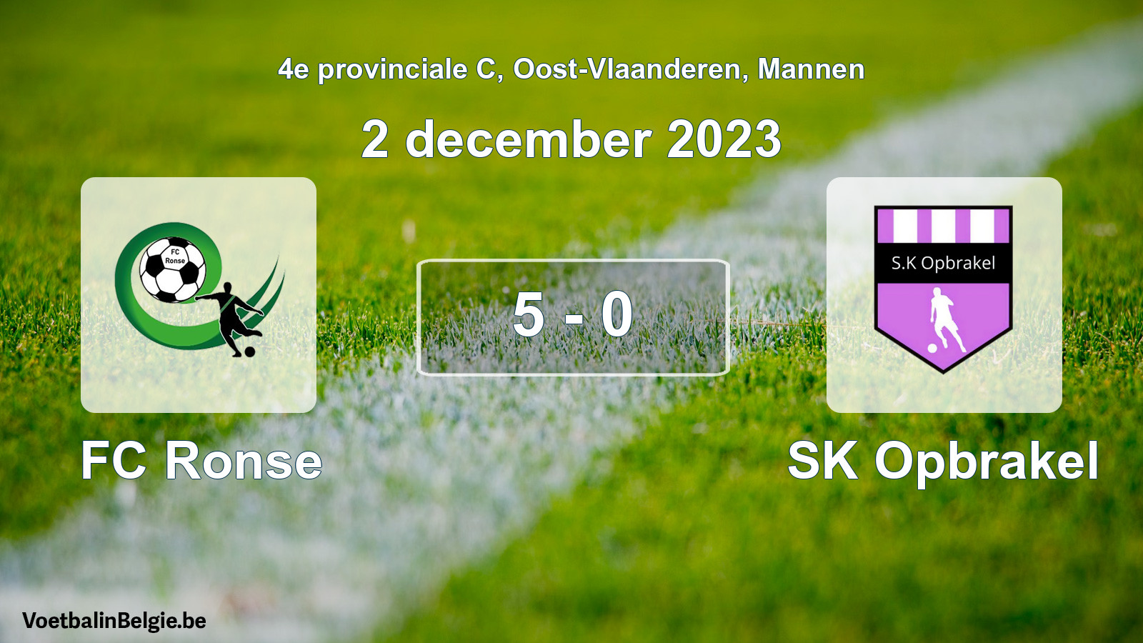 Gespeelde wedstrijd mannenvoetbal: FC Ronse - SK Opbrakel 5 - 0 (2 december 2023)