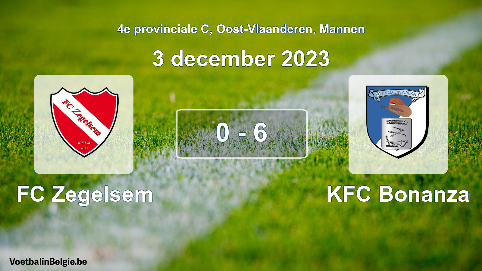 Played match men football: FC Zegelsem - KFC Bonanza 0 - 6 (3 December 2023)