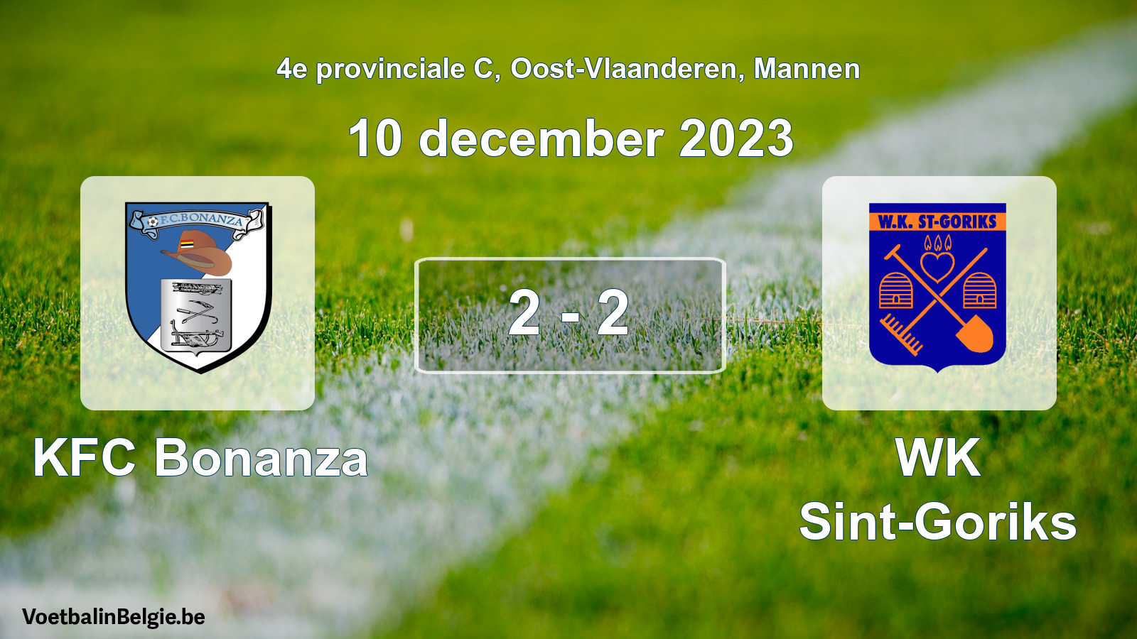 Gespeelde wedstrijd mannenvoetbal: KFC Bonanza - WK Sint-Goriks 2 - 2 (10 december 2023)