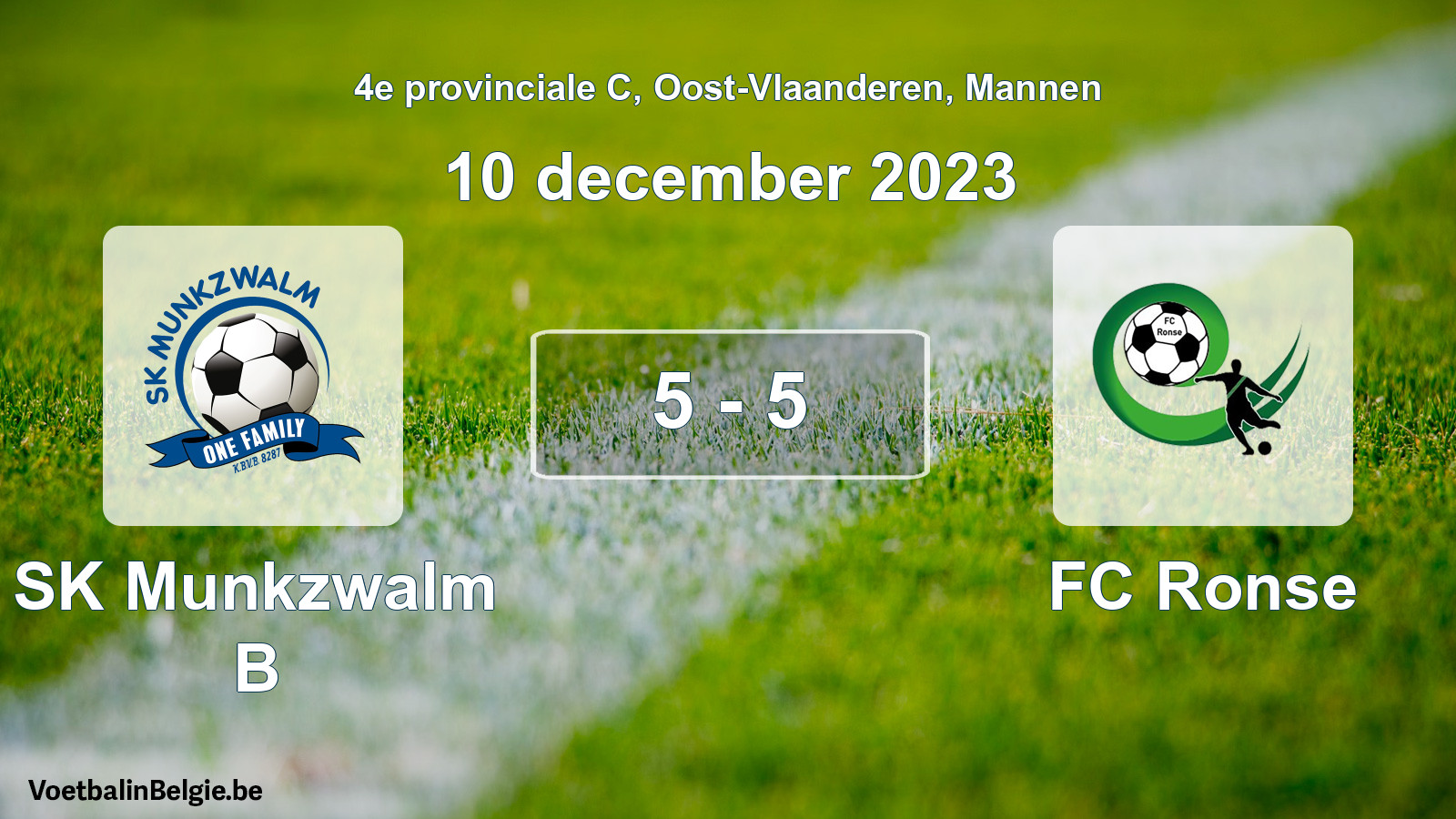Gespeelde wedstrijd mannenvoetbal: SK Munkzwalm B - FC Ronse 5 - 5 (10 december 2023)