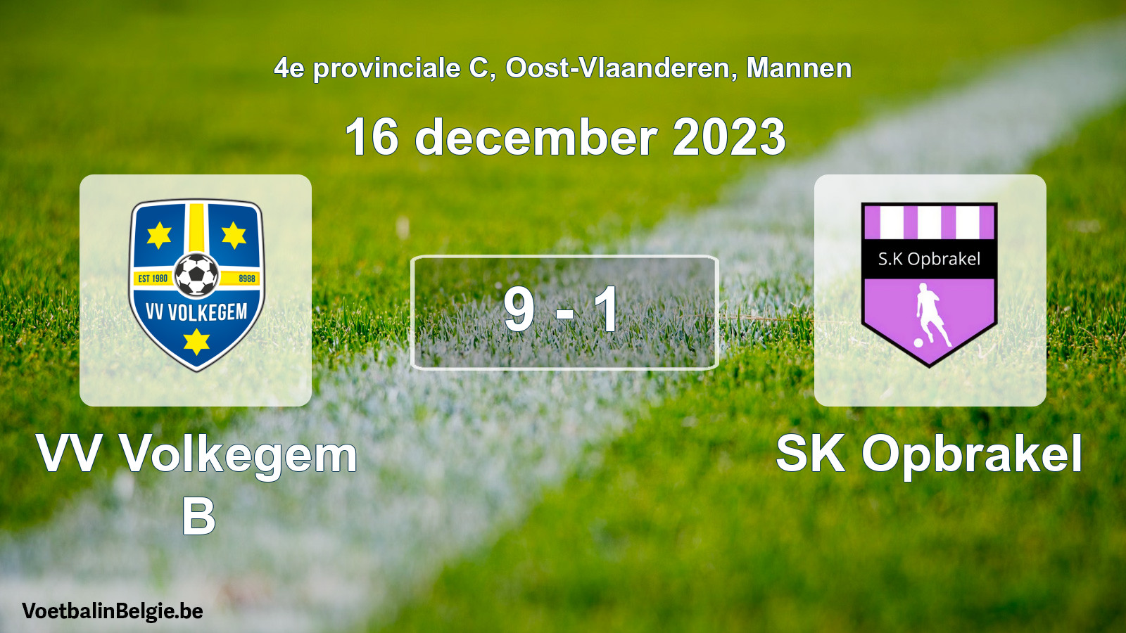 Gespeelde wedstrijd mannenvoetbal: VV Volkegem B - SK Opbrakel 9 - 1 (16 december 2023)