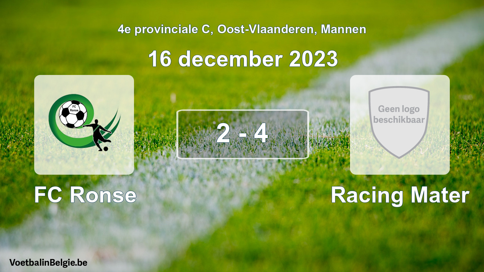 Gespeelde wedstrijd mannenvoetbal: FC Ronse - Racing Mater 2 - 4 (16 december 2023)