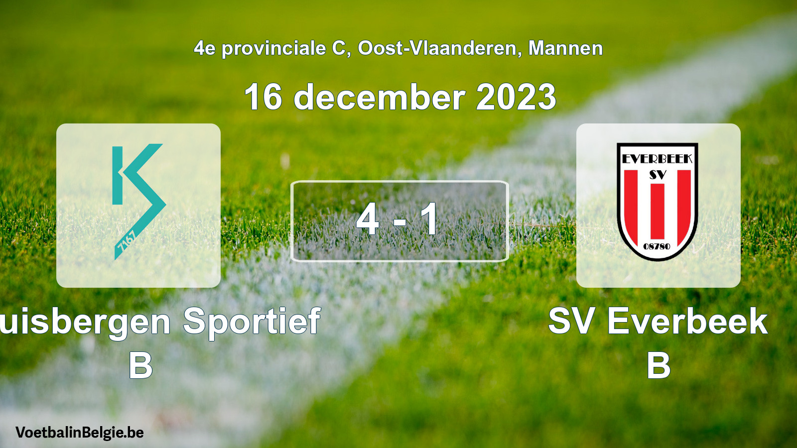 Gespeelde wedstrijd mannenvoetbal: Kluisbergen Sportief B - SV Everbeek B 4 - 1 (16 december 2023)