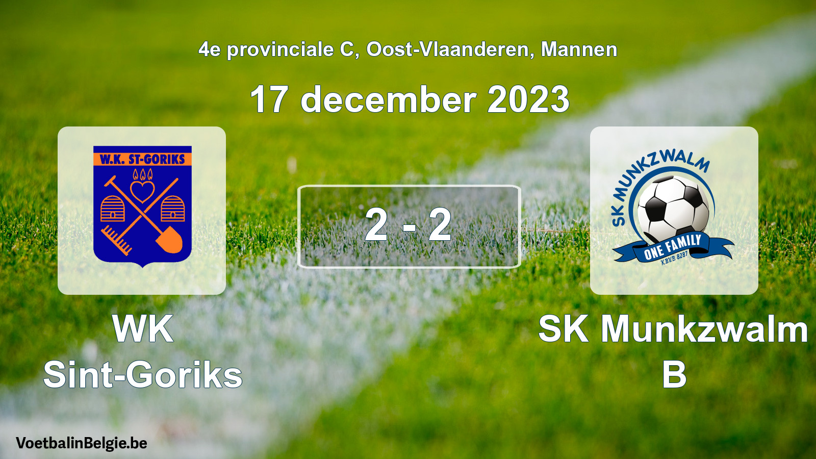 Gespeelde wedstrijd mannenvoetbal: WK Sint-Goriks - SK Munkzwalm B 2 - 2 (17 december 2023)