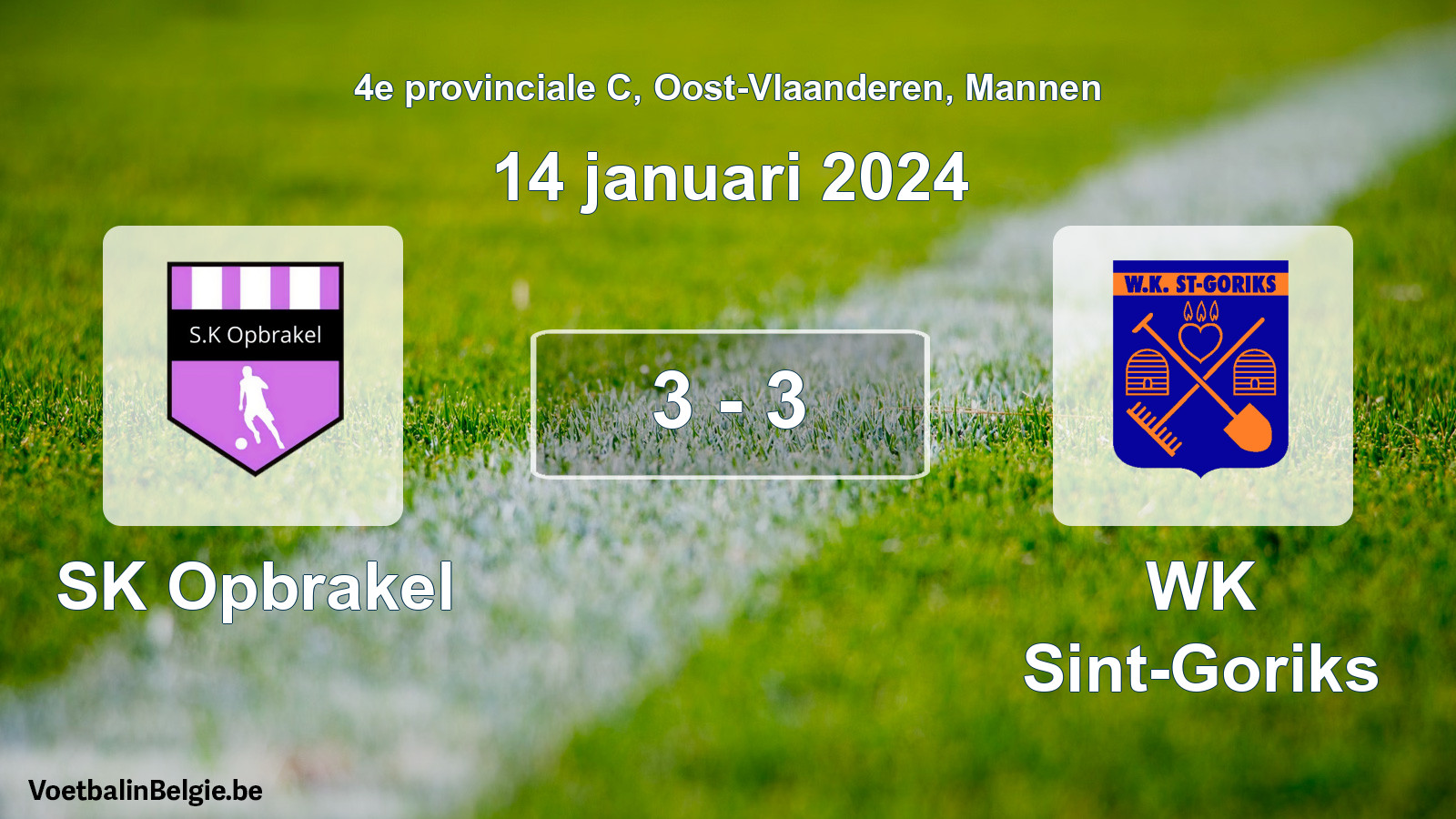 Gespeelde wedstrijd mannenvoetbal: SK Opbrakel - WK Sint-Goriks 3 - 3 (14 januari 2024)