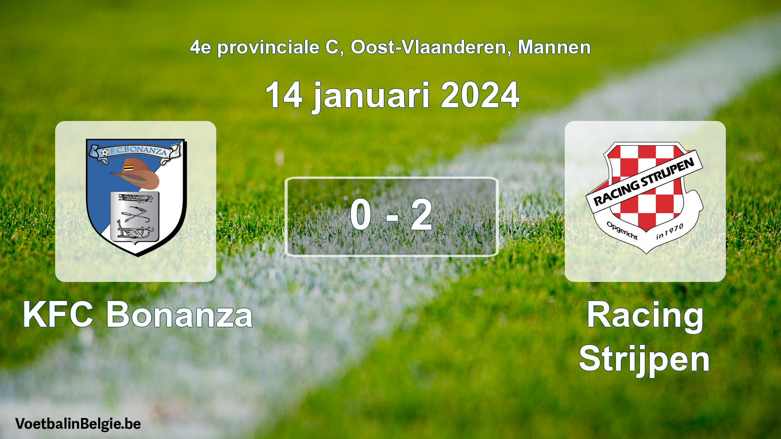 Gespeelde wedstrijd mannenvoetbal: KFC Bonanza - Racing Strijpen 0 - 2 (14 januari 2024)