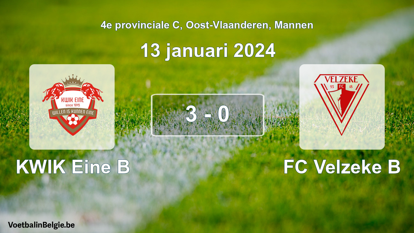 Gespeelde wedstrijd mannenvoetbal: KWIK Eine B - FC Velzeke B 3 - 0 (13 januari 2024)