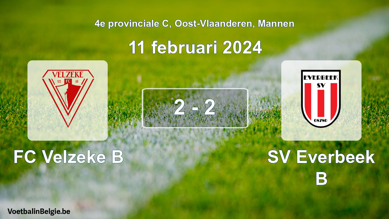 Gespeelde wedstrijd mannenvoetbal: FC Velzeke B - SV Everbeek B 2 - 2 (11 februari 2024)