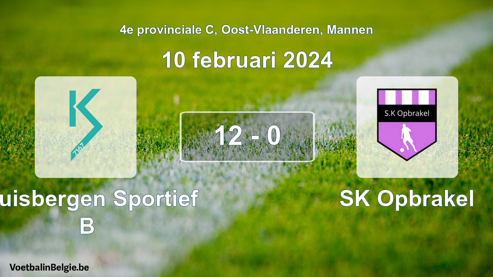 Gespeelde wedstrijd mannenvoetbal: Kluisbergen Sportief B - SK Opbrakel 12 - 0 (10 februari 2024)