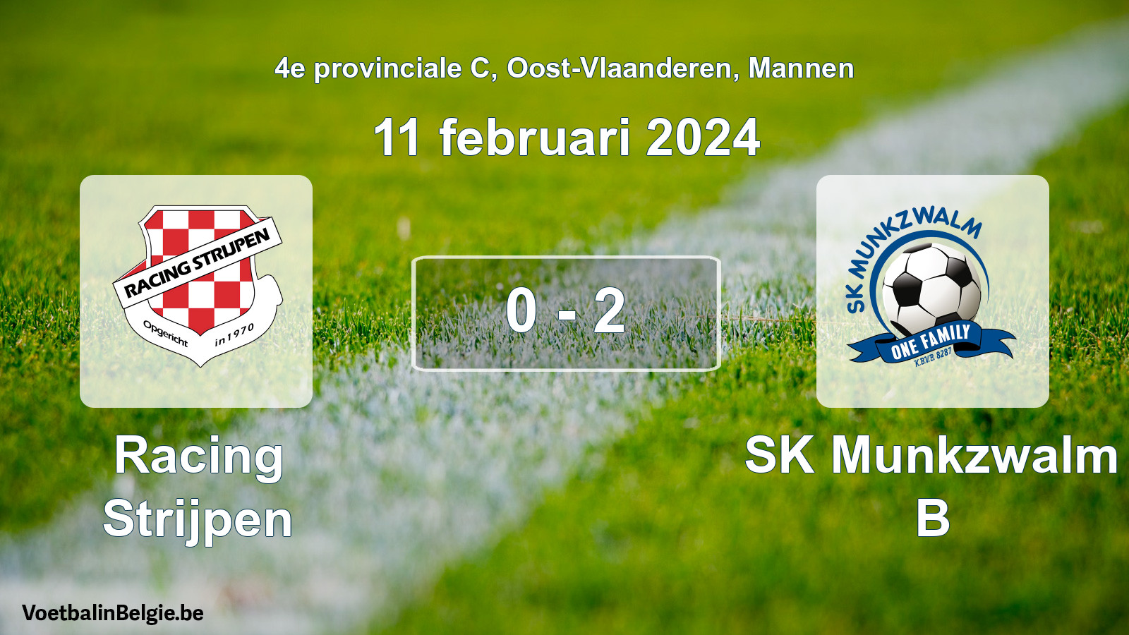 Gespeelde wedstrijd mannenvoetbal: Racing Strijpen - SK Munkzwalm B 0 - 2 (11 februari 2024)