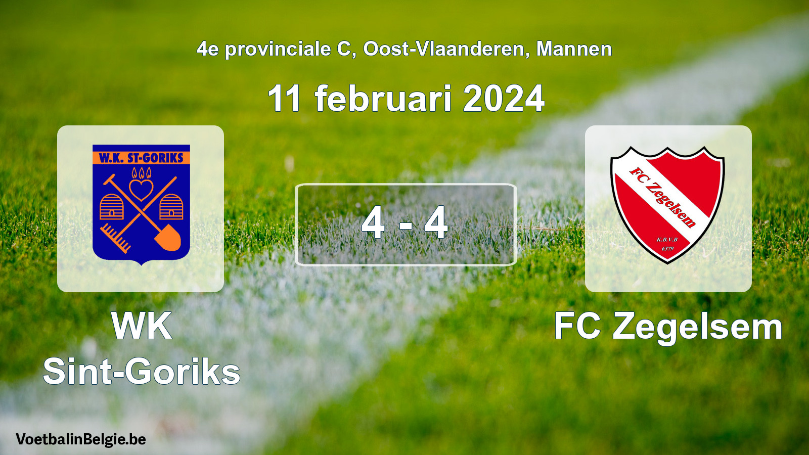 Gespeelde wedstrijd mannenvoetbal: WK Sint-Goriks - FC Zegelsem 4 - 4 (11 februari 2024)