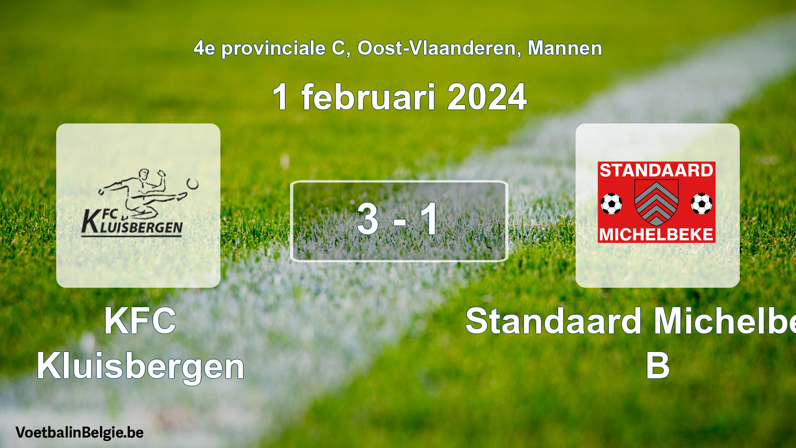 Gespeelde wedstrijd mannenvoetbal: KFC Kluisbergen - Standaard Michelbeke B 3 - 1 (1 februari 2024)