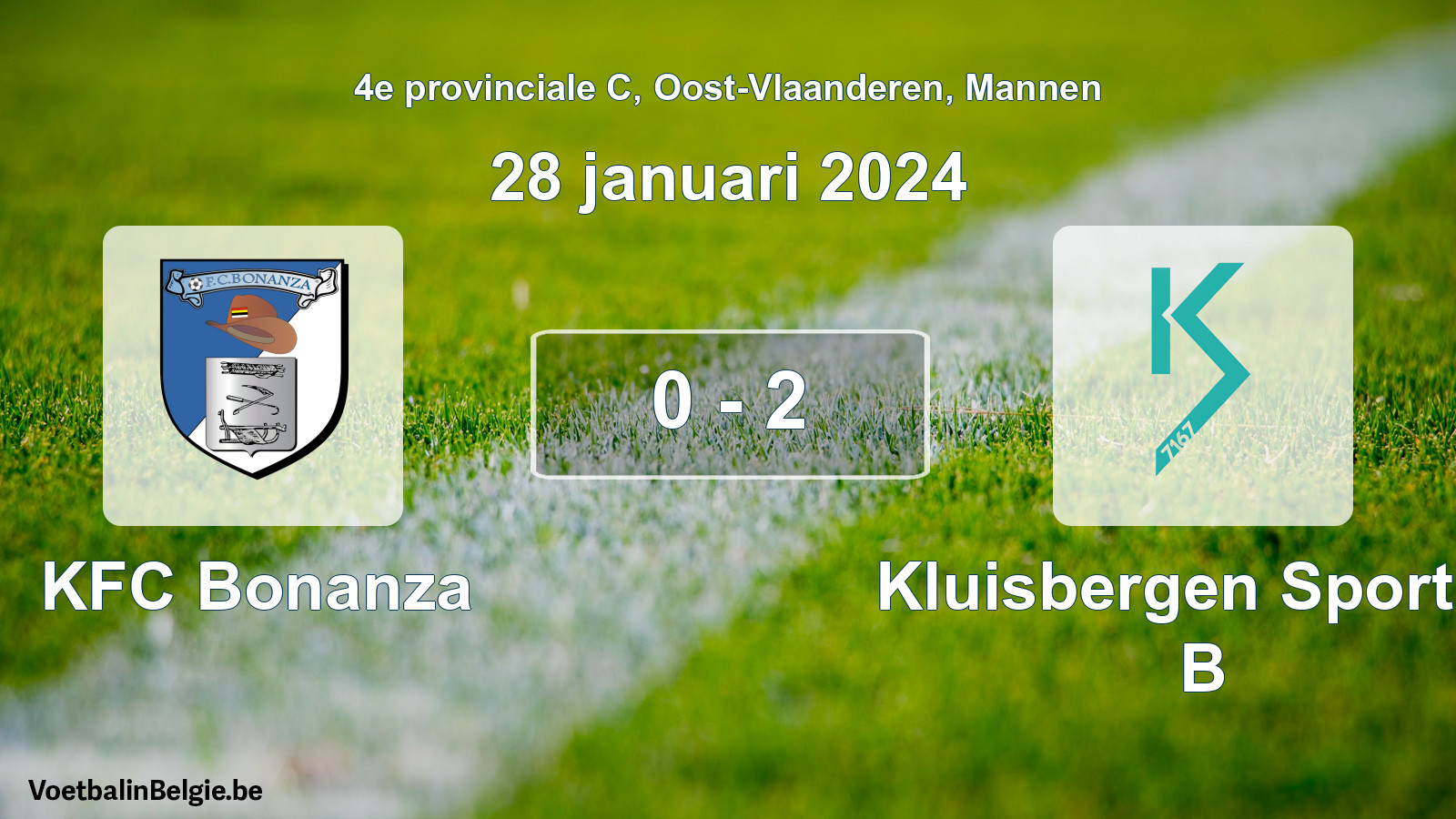 Gespeelde wedstrijd mannenvoetbal: KFC Bonanza - Kluisbergen Sportief B 0 - 2 (28 januari 2024)