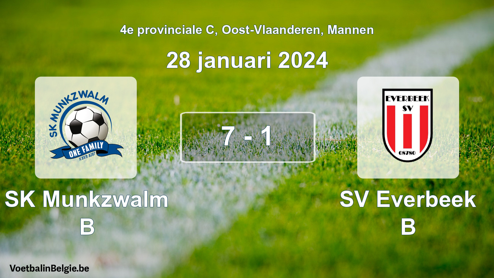 Gespeelde wedstrijd mannenvoetbal: SK Munkzwalm B - SV Everbeek B 7 - 1 (28 januari 2024)