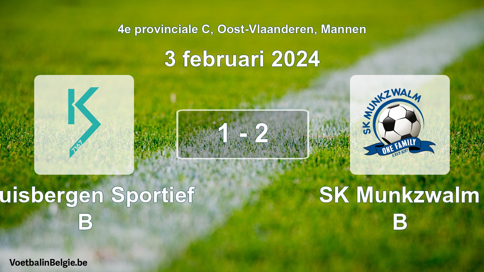Gespeelde wedstrijd mannenvoetbal: Kluisbergen Sportief B - SK Munkzwalm B 1 - 2 (3 februari 2024)