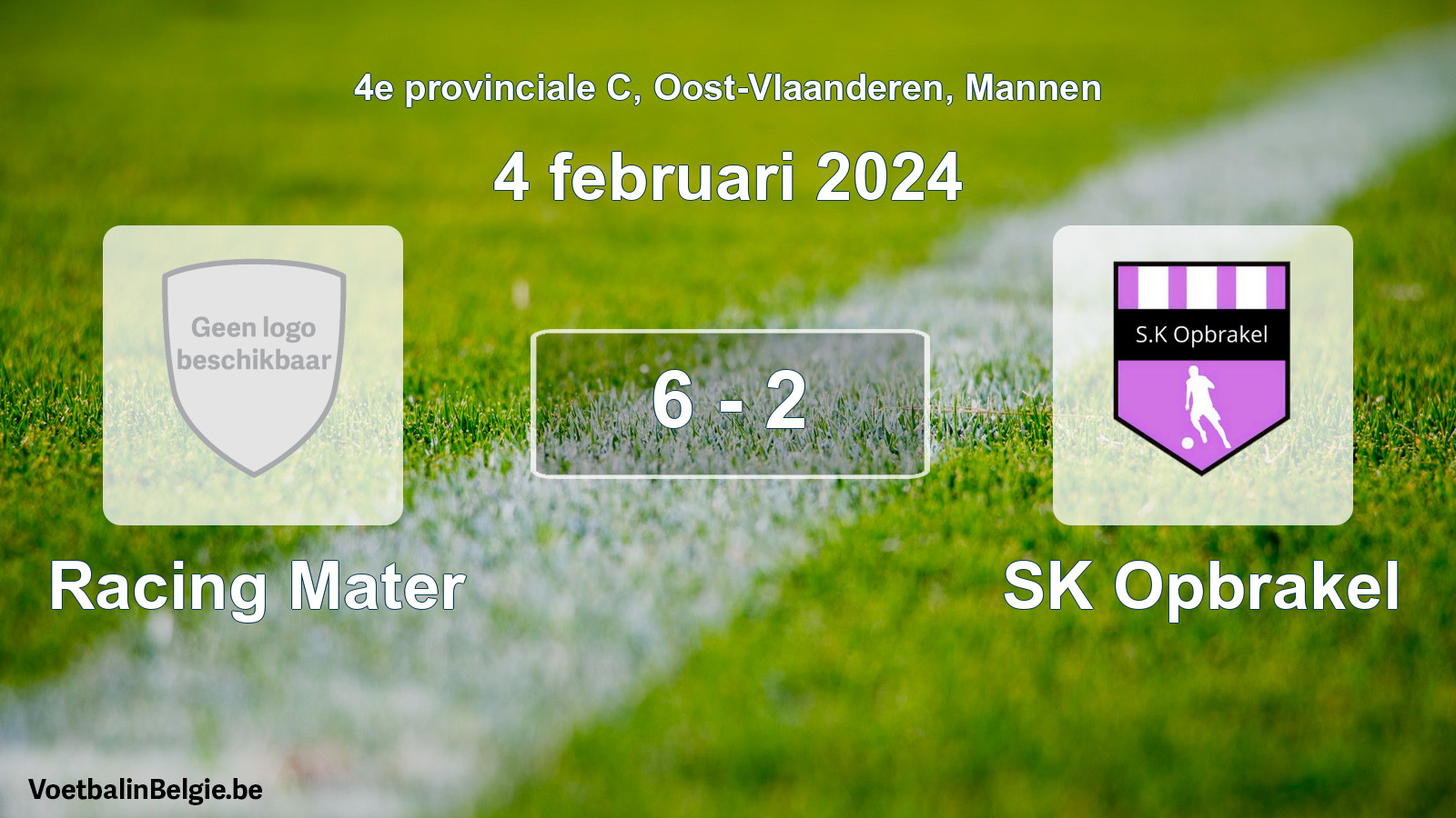 Gespeelde wedstrijd mannenvoetbal: Racing Mater - SK Opbrakel 6 - 2 (4 februari 2024)