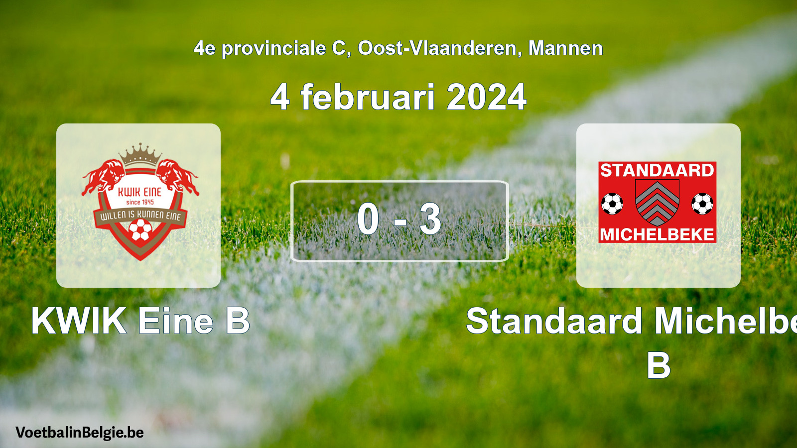 Gespeelde wedstrijd mannenvoetbal: KWIK Eine B - Standaard Michelbeke B 0 - 3 (4 februari 2024)