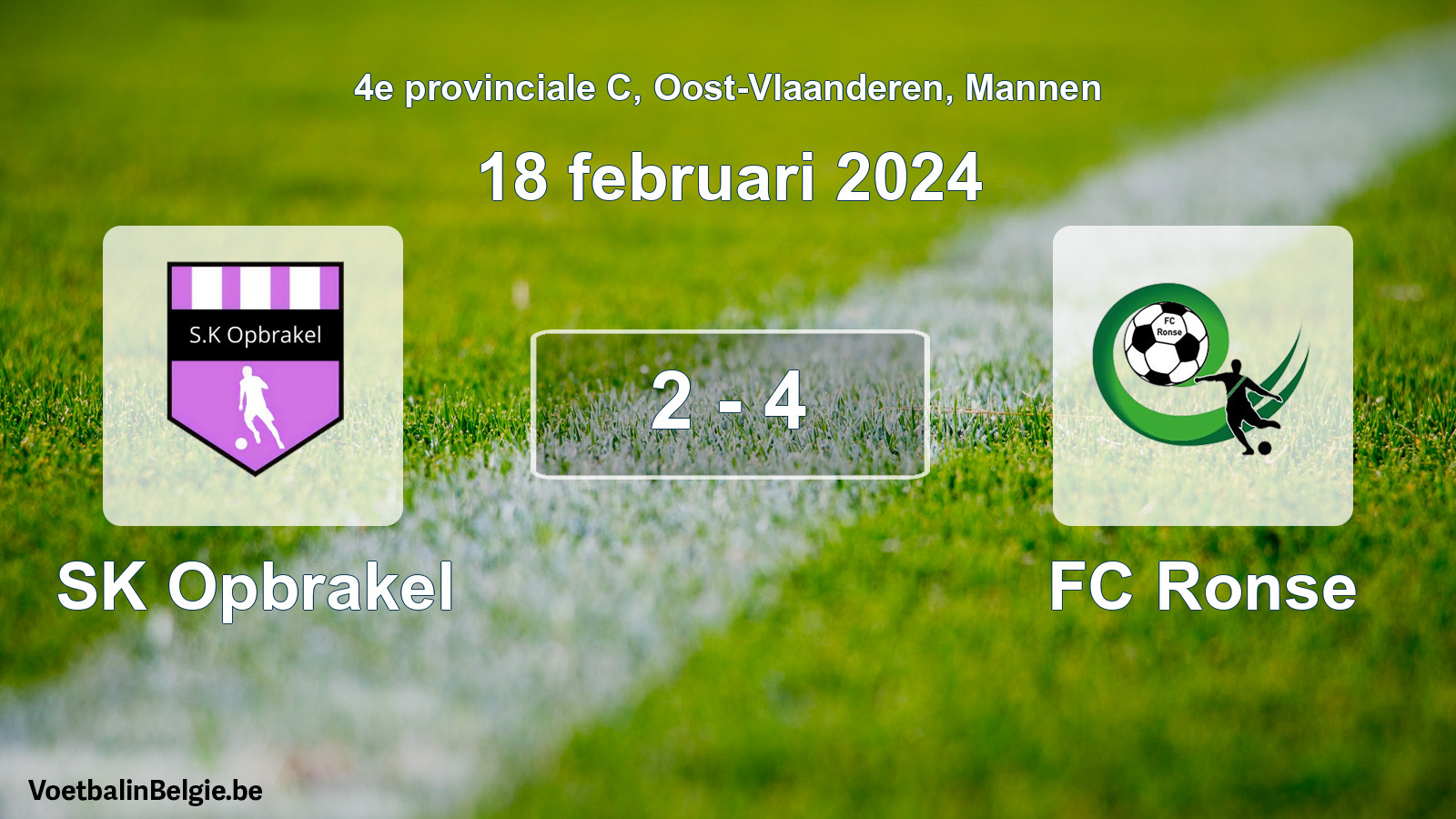 Gespeelde wedstrijd mannenvoetbal: SK Opbrakel - FC Ronse 2 - 4 (18 februari 2024)